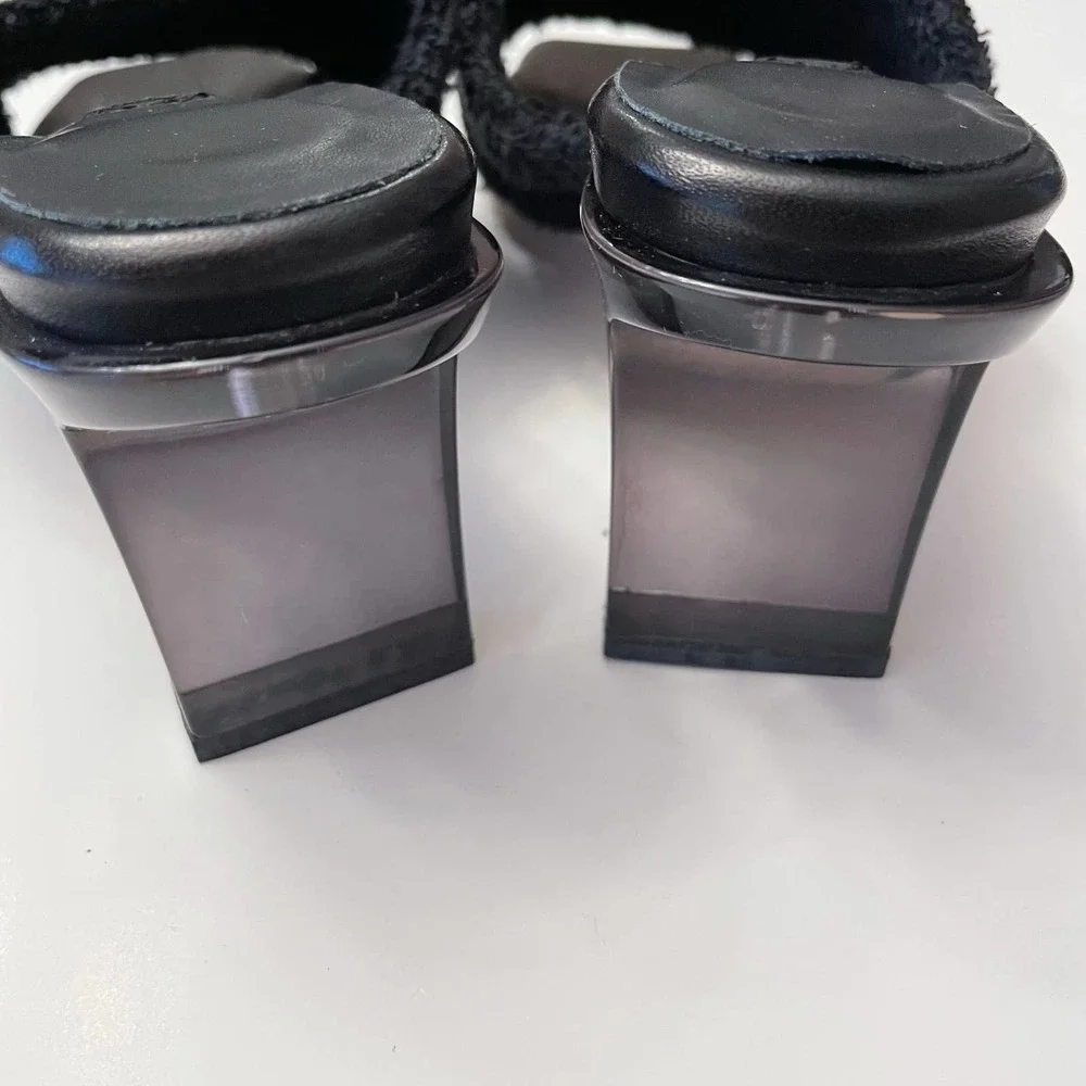NWOB MIISTA London Wendy Black Towel Mule Sandals Size 37 Shoes Square Toe - Picture 9 of 11